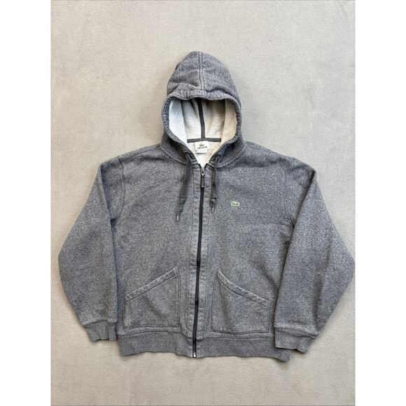 Lacoste Other - Lacoste Hoodie Mens XL Size 7 Gray Full Zip Fleece Sweatshirt Croc Logo